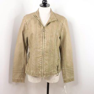 New Big Chill Vintage Women's Large Tan Gold Zip-Up Vegan Leather Biker Jacket